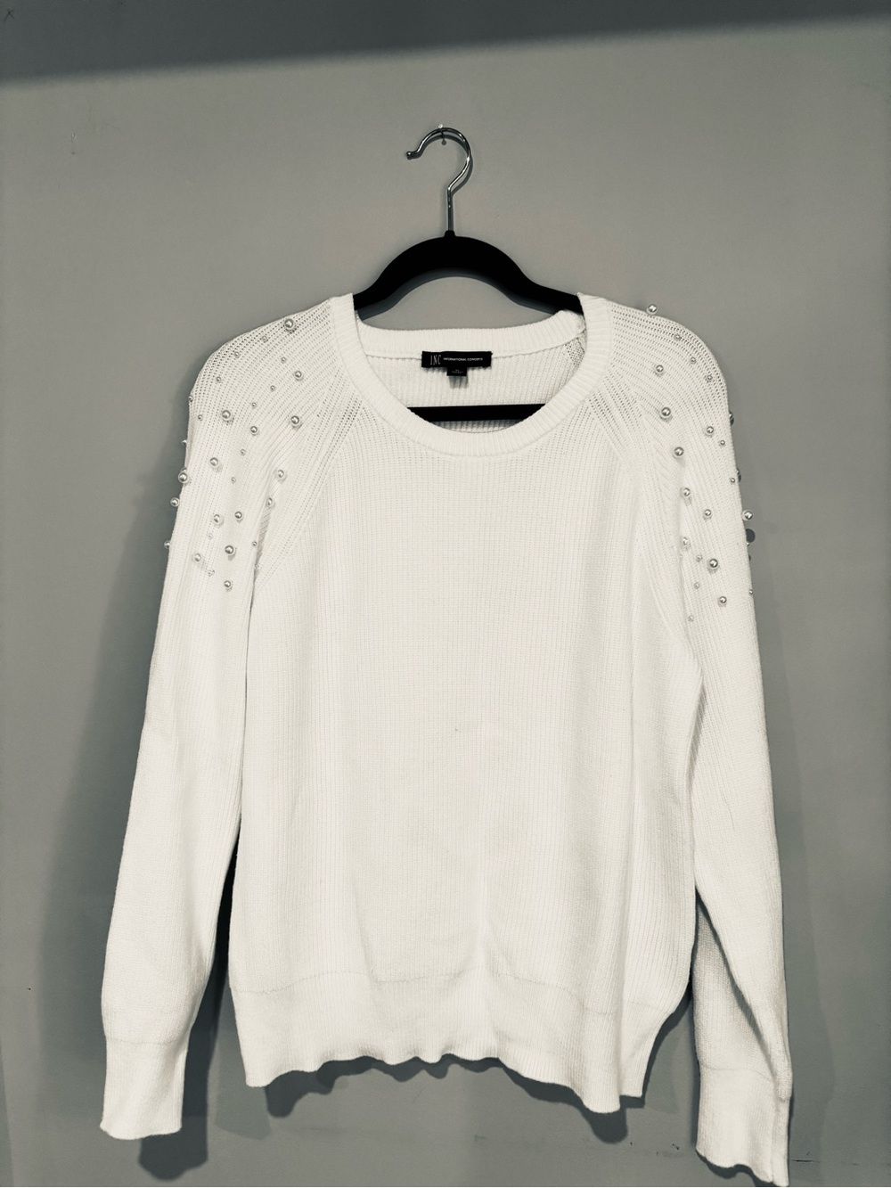 New! INC International Concepts White Pearl Embellished Sweater Size XL